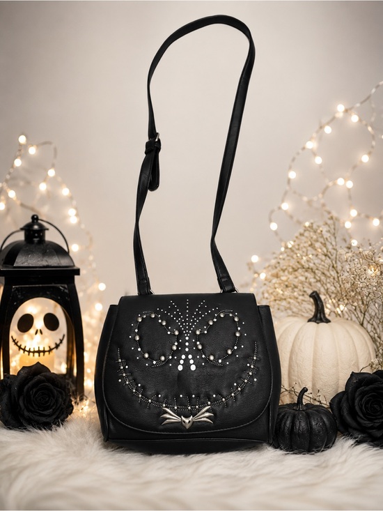 Loungefly Handbags - Loungefly Nightmare Before Christmas Black Studded Crossbody Bag with Bat Accent